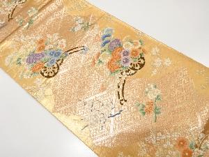 よろけ縞に花車・古典柄織り出し　袋帯